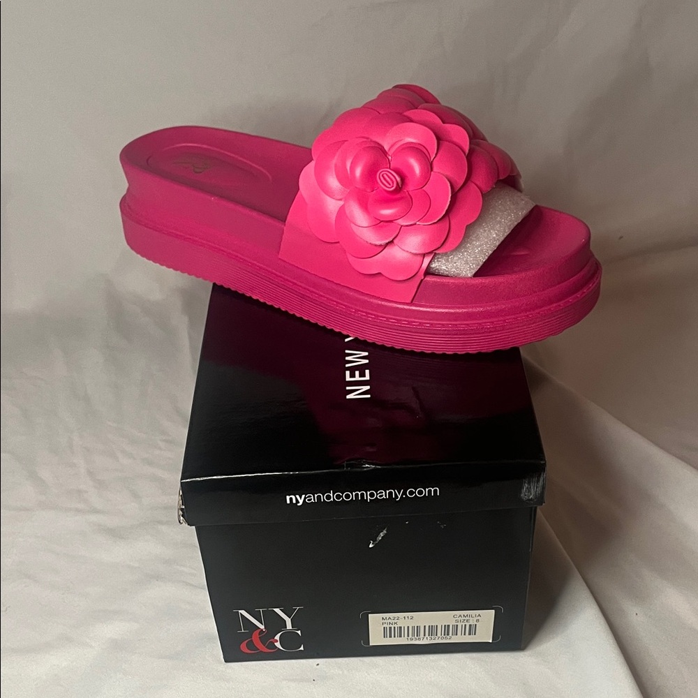 New York & Company Pink Floral Slide Sandals